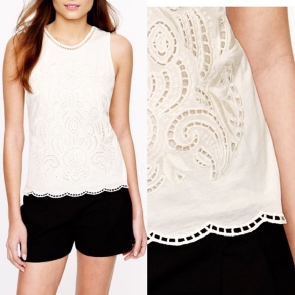 J. Crew Tops - J CREW Ivory Eyelet Embroidered Tank